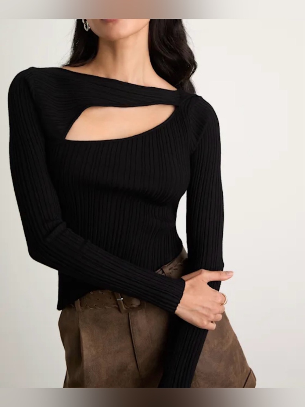 Lulus Women’s Yanis Black Ribbed Asymmetrical Cutout Long Sleeve Sweater Size XS